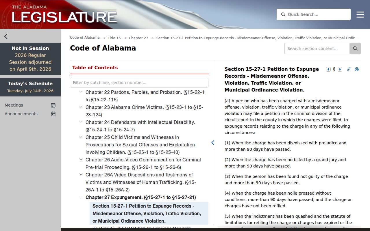 Clarke County criminal court records Alabama expungement statute