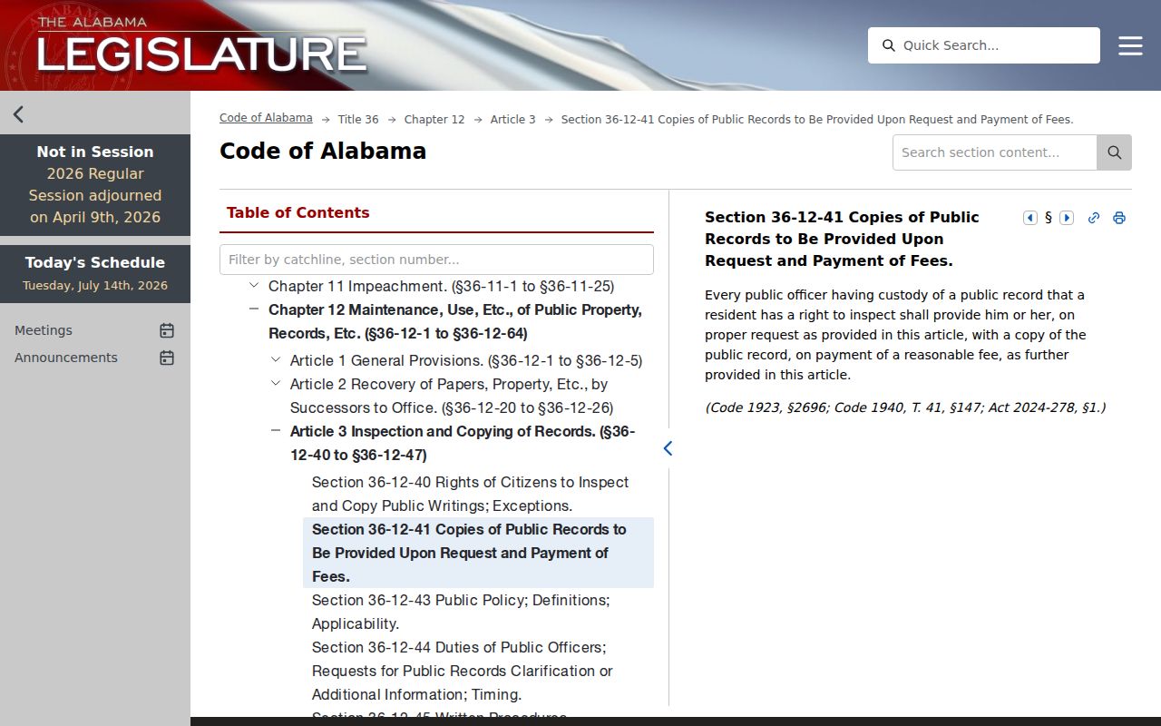 Clarke County court records Alabama public records fee statute