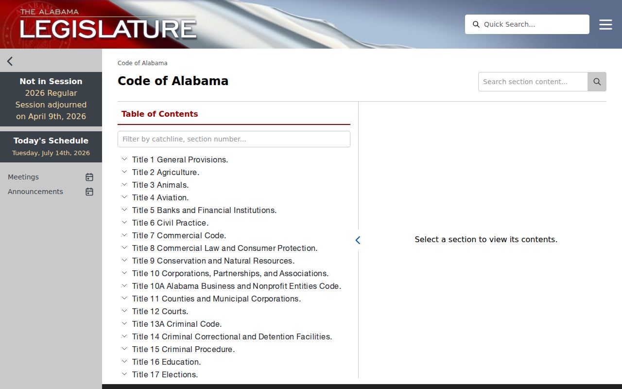 Clarke County court records Code of Alabama search page